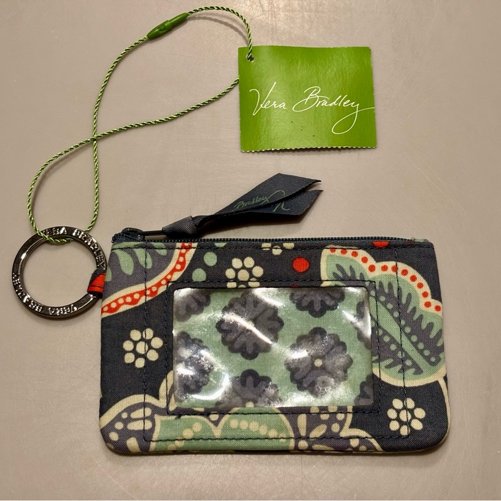 Vera Bradley Floral ID Coin/cash Purse 3”x 5” w/zip & key chain-plus NotePad-NWT